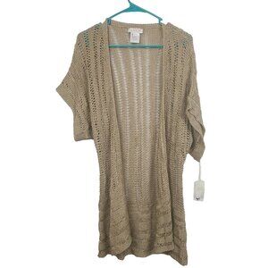 LaROK Womens Longline BOHO Cardigan XS/S Beige Metallic Open Knit Dolman NEW